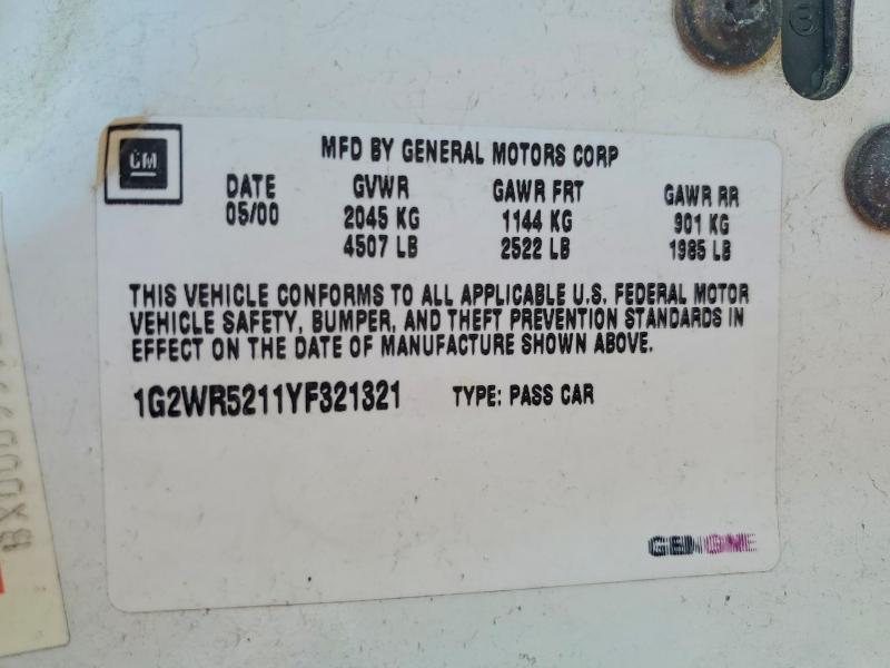 Продажа на аукционе авто 2000 Pontiac Grand Prix, vin: 1G2WR5211YF321321, номер лота: 53241366