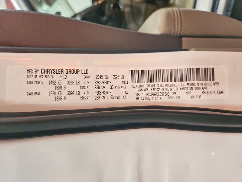 54130596 :رقم المزاد ، 1C4RDJAG0DC697302 vin ، 2013 Dodge Durango مزاد بيع