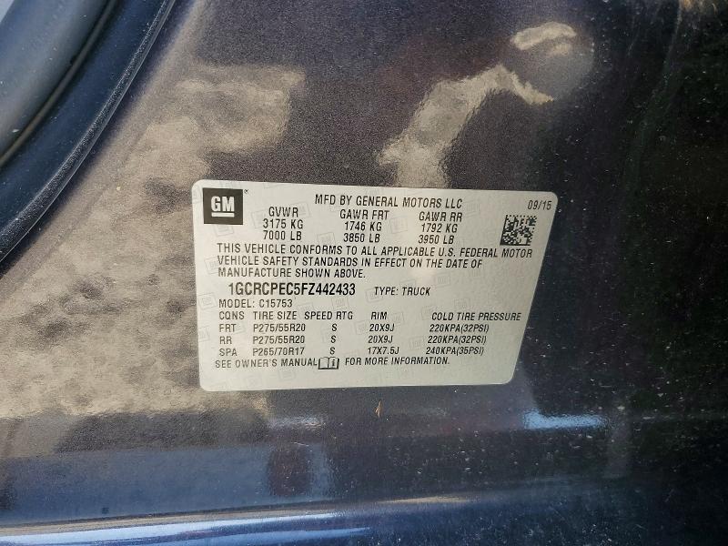 53872886 :رقم المزاد ، 1GCRCPEC5FZ442433 vin ، 2015 Chevrolet Silverado مزاد بيع