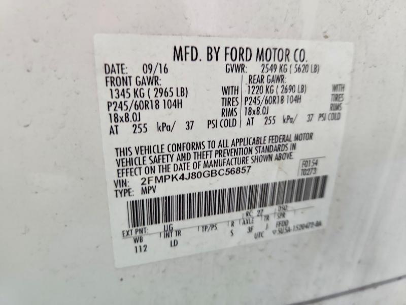 Aukcja sprzedaży 2016 Ford Edge, vin: 2FMPK4J80GBC56857, numer aukcji: 52329366