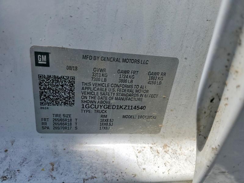 Продаж на аукціоні авто 2019 Chevrolet Silverado, vin: 1GCUYGED1KZ114540, номер лоту: 55208146