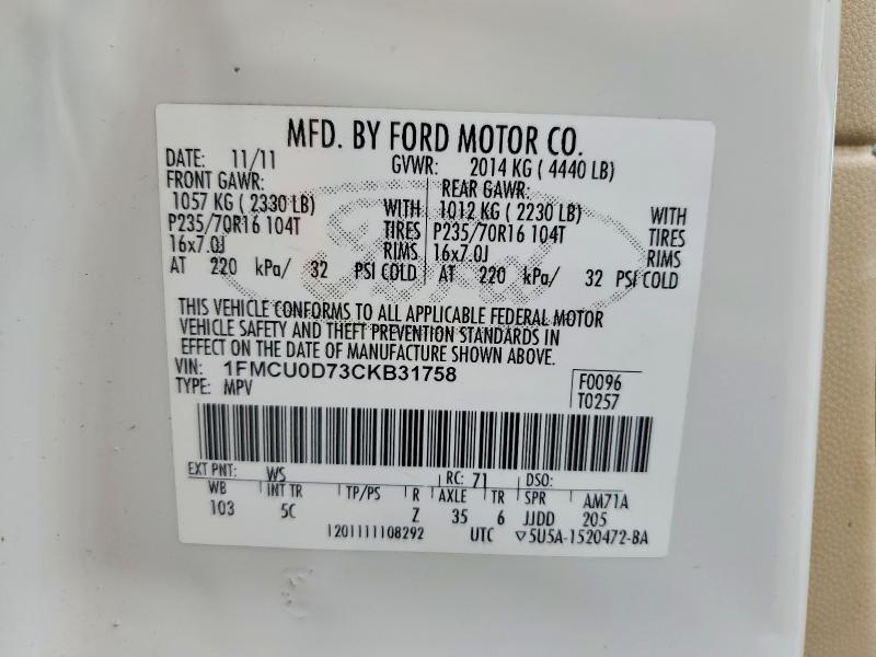 Продаж на аукціоні авто 2012 Ford Escape, vin: 1FMCU0D73CKB31758, номер лоту: 51475066