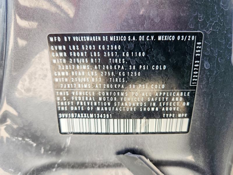 2020 Volkswagen Tiguan მანქანა იყიდება აუქციონზე, vin: 3VV1B7AXXLM134391, აუქციონის ნომერი: 54255446