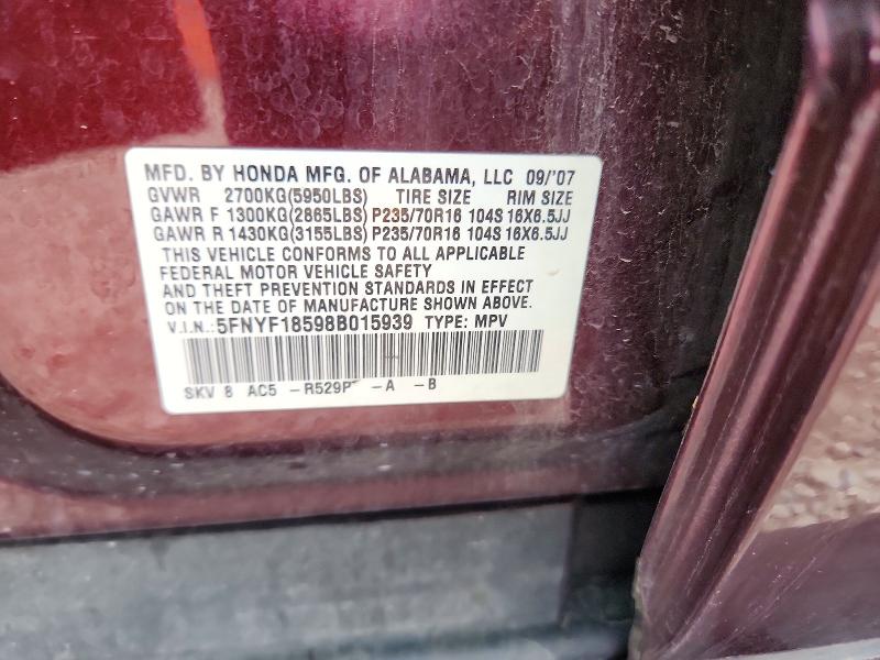 Продаж на аукціоні авто 2008 Honda Pilot, vin: 5FNYF18598B015939, номер лоту: 53538696