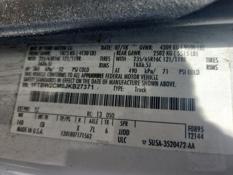 Aukcja sprzedaży 2018 Ford Transit, vin: 1FTBW2CM0JKB27371, numer aukcji: 54177296