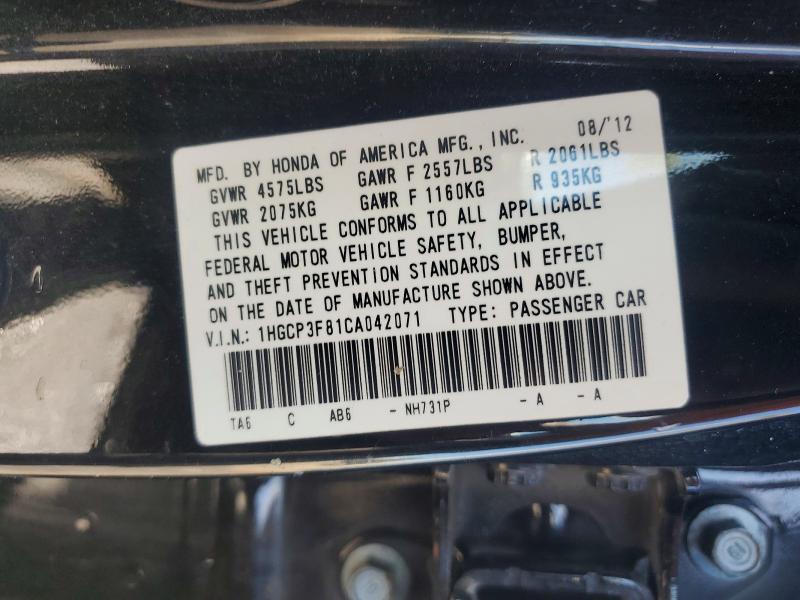 Aukcja sprzedaży 2012 Honda Accord, vin: 1HGCP3F81CA042071, numer aukcji: 53756456