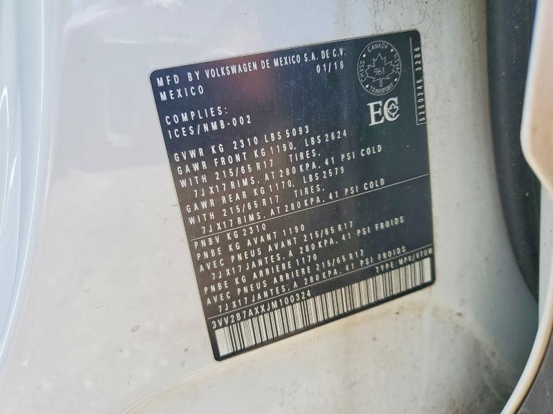 Продажа на аукционе авто 2018 Volkswagen Tiguan, vin: 3VV2B7AXXJM100324, номер лота: 54115756