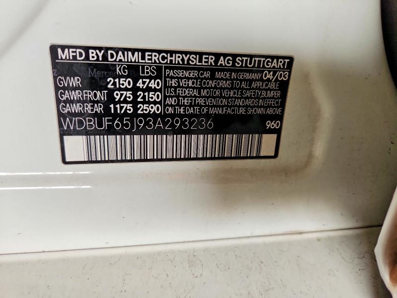 Продаж на аукціоні авто 2003 Mercedes-benz E, vin: WDBUF65J93A293236, номер лоту: 51179366