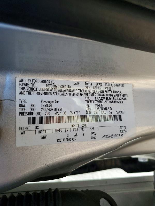 Auction sale of the 2014 Ford Focus, vin: 1FADP3L91EL432536, lot number: 53948686