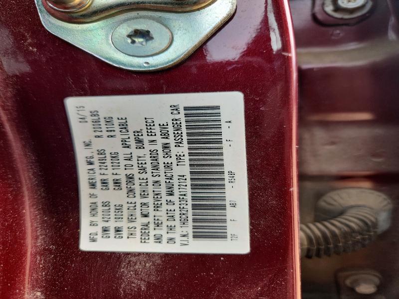 52554316 :رقم المزاد ، 1HGCR2F33FA172124 vin ، 2015 Honda Accord مزاد بيع
