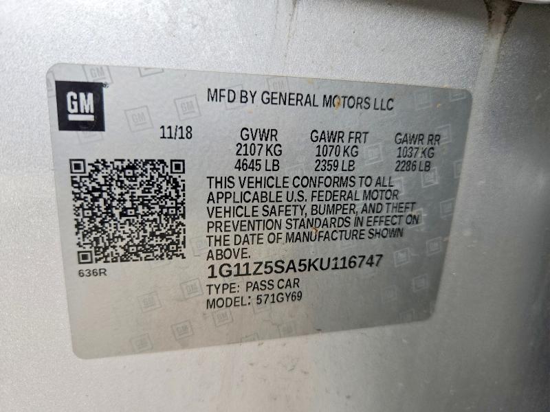 Продаж на аукціоні авто 2019 Chevrolet Impala, vin: 1G11Z5SA5KU116747, номер лоту: 54592876