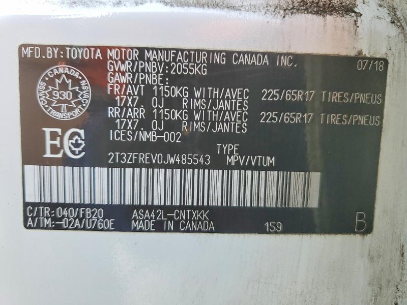 2018 Toyota Rav4 მანქანა იყიდება აუქციონზე, vin: 2T3ZFREV0JW485543, აუქციონის ნომერი: 53930646