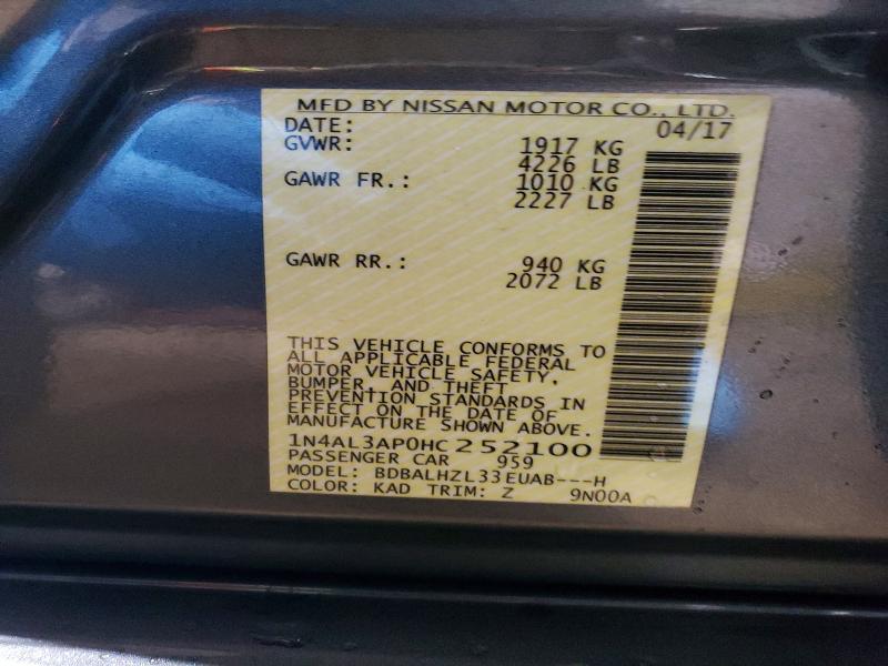 52787516 :رقم المزاد ، 1N4AL3AP0HC252100 vin ، 2017 Nissan Altima مزاد بيع