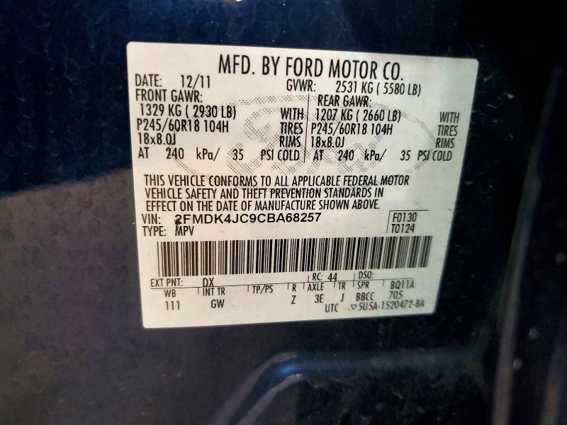 Продаж на аукціоні авто 2012 Ford Edge, vin: 2FMDK4JC9CBA68257, номер лоту: 55053156