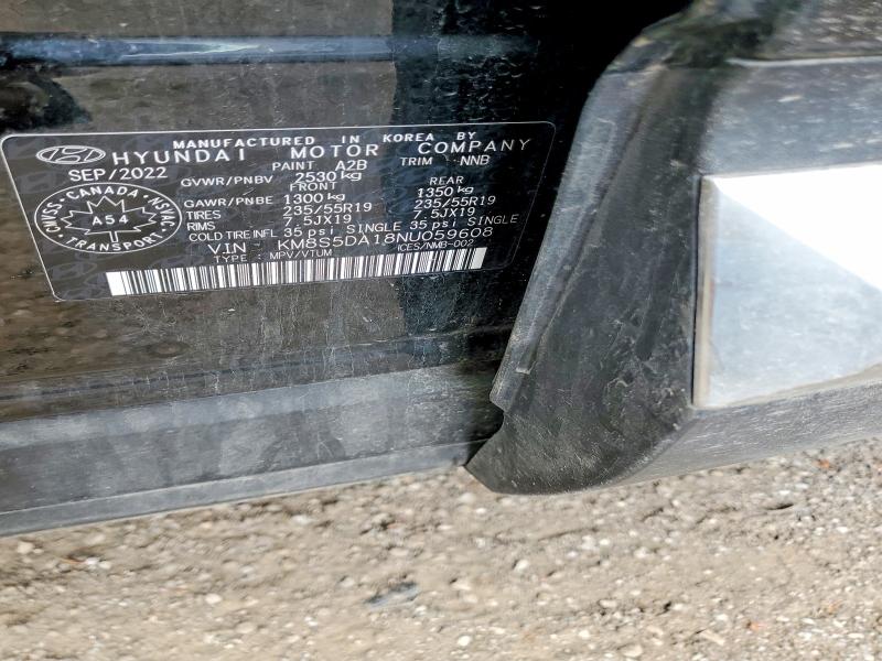 52002596 :رقم المزاد ، KM8S5DA18NU059608 vin ، 2022 Hyundai Santa Fe مزاد بيع