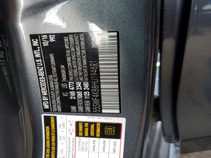Продажа на аукционе авто 2017 Mercedes-benz C, vin: 55SWF4KB8HU194691, номер лота: 54782906