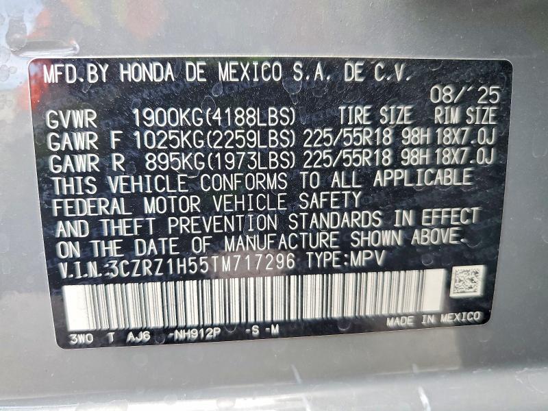 Продажа на аукционе авто 2026 Honda Hr-v, vin: 3CZRZ1H55TM717296, номер лота: 55035366
