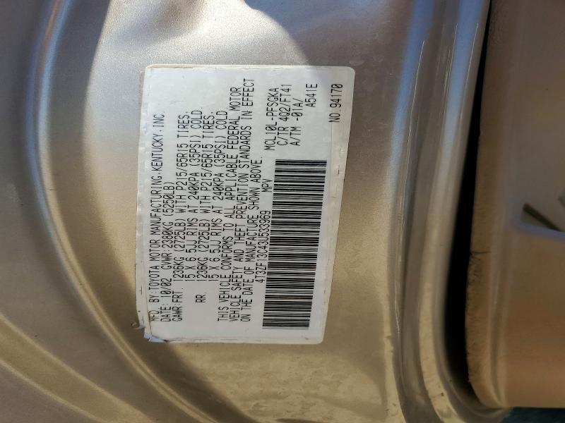 52890546 :رقم المزاد ، 4T3ZF13C43U533969 vin ، 2003 Toyota Sienna مزاد بيع