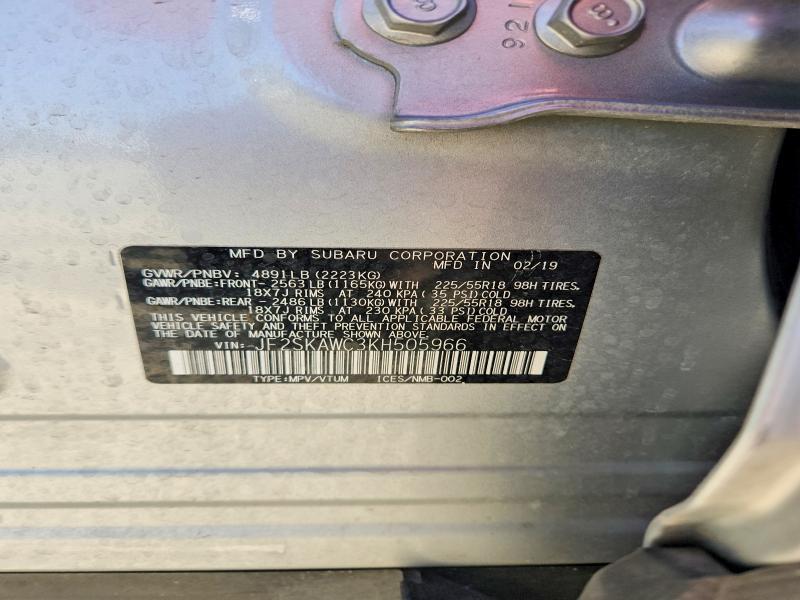 Продаж на аукціоні авто 2019 Subaru Forester, vin: JF2SKAWC3KH505966, номер лоту: 53316316