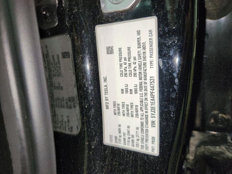 54247706 :رقم المزاد ، 5YJ3E1EA4PF447531 vin ، 2023 Tesla Model 3 مزاد بيع