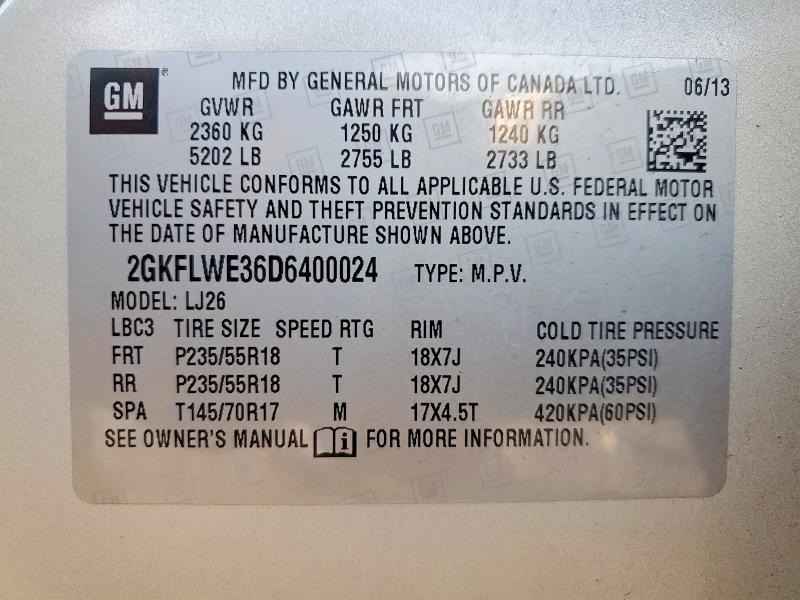 Aukcja sprzedaży 2013 Gmc Terrain, vin: 2GKFLWE36D6400024, numer aukcji: 55165446