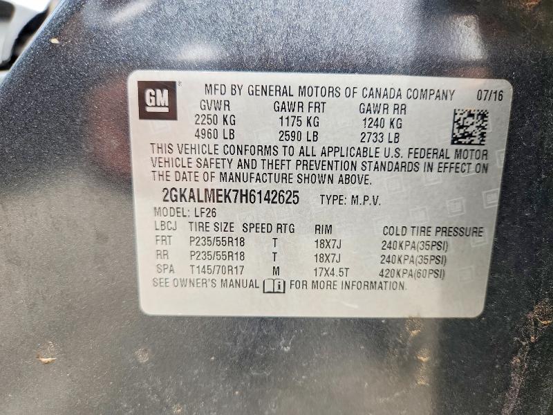 Aukcja sprzedaży 2017 Gmc Terrain, vin: 2GKALMEK7H6142625, numer aukcji: 55321646