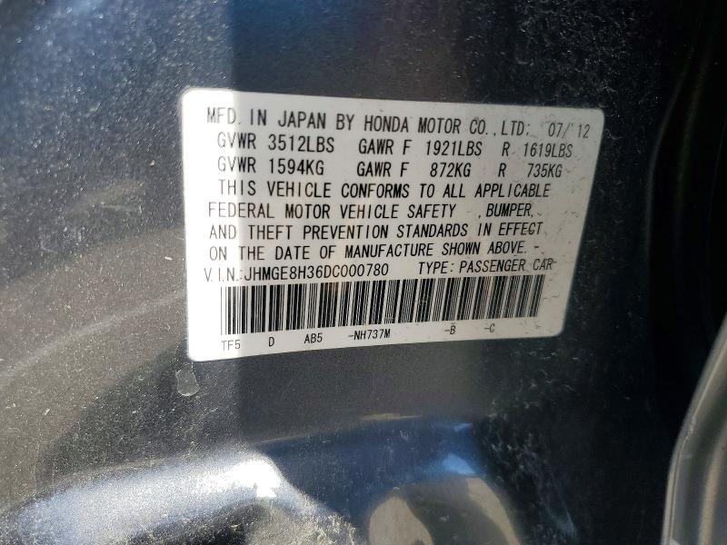 Aukcja sprzedaży 2013 Honda Fit, vin: JHMGE8H36DC000780, numer aukcji: 55360326