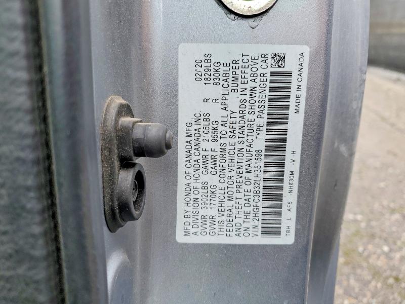 Продаж на аукціоні авто 2020 Honda Civic, vin: 2HGFC3B32LH351598, номер лоту: 51725656