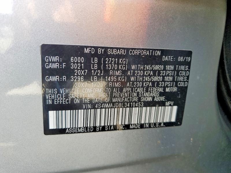 Aukcja sprzedaży 2020 Subaru Ascent, vin: 4S4WMAJD8L3410453, numer aukcji: 54012966
