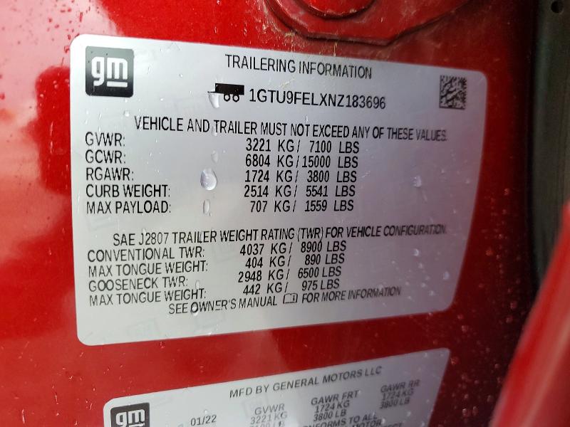 54778176 :رقم المزاد ، 1GTU9FELXNZ183696 vin ، 2022 Gmc Sierra Limited مزاد بيع
