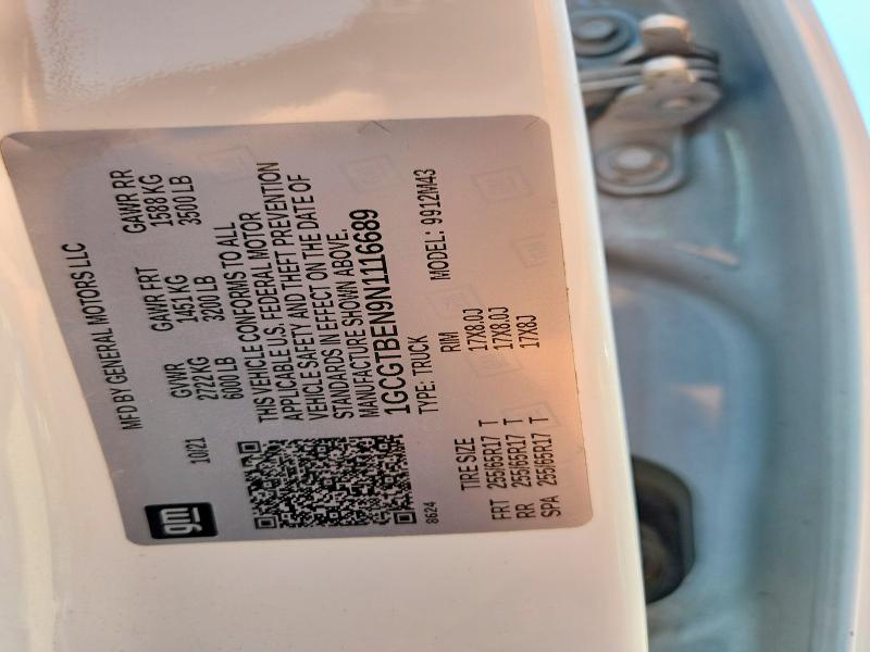 2022 Chevrolet Colorado მანქანა იყიდება აუქციონზე, vin: 1GCGTBEN9N1116689, აუქციონის ნომერი: 54016596