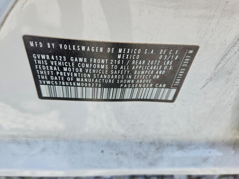 52313176 :رقم المزاد ، 3VWC57BU5KM009278 vin ، 2019 Volkswagen Jetta مزاد بيع