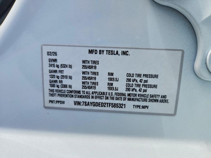 54910186 :رقم المزاد ، 7SAYGDED2TF585321 vin ، 2026 Tesla Model Y مزاد بيع