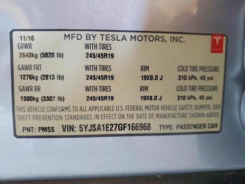 54509516 :رقم المزاد ، 5YJSA1E27GF166968 vin ، 2016 Tesla Model S مزاد بيع