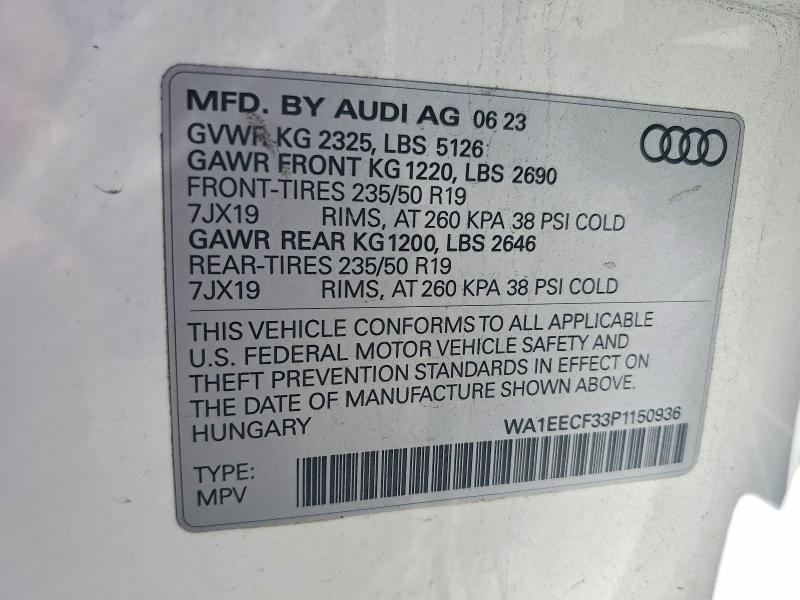 2023 Audi Q3 მანქანა იყიდება აუქციონზე, vin: WA1EECF33P1150936, აუქციონის ნომერი: 54302376