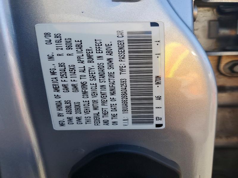 53110076 :رقم المزاد ، 19UUA66268A042593 vin ، 2008 Acura Tl مزاد بيع