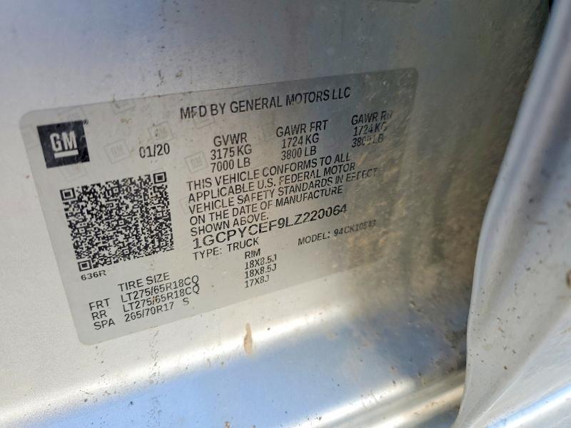 Продаж на аукціоні авто 2020 Chevrolet Silverado, vin: 1GCPYCEF9LZ220064, номер лоту: 55282206