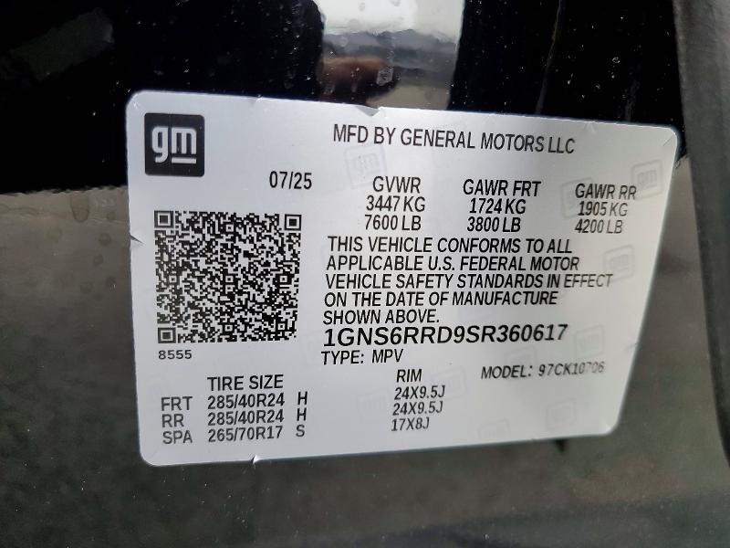 Aukcja sprzedaży 2025 Chevrolet Tahoe, vin: 1GNS6RRD9SR360617, numer aukcji: 52417856