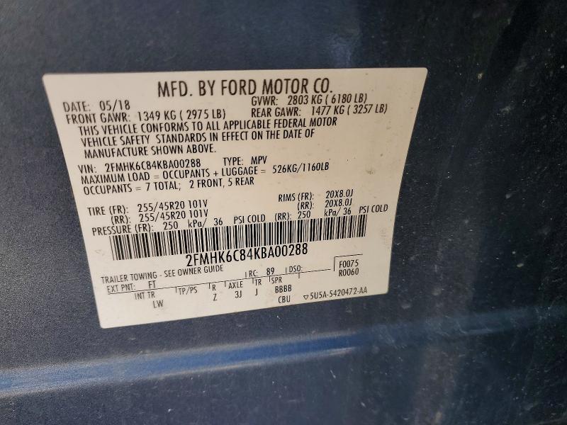 52172766 :رقم المزاد ، 2FMHK6C84KBA00288 vin ، 2019 Ford Flex مزاد بيع