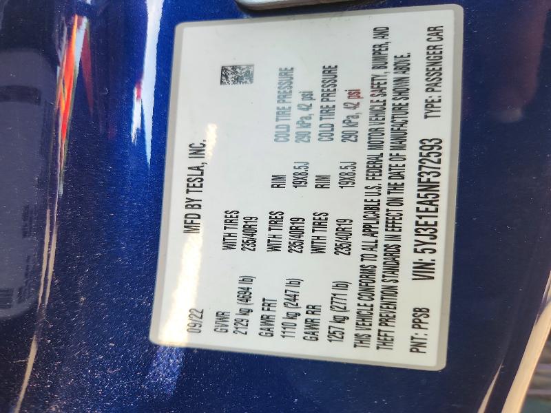 Aukcja sprzedaży 2022 Tesla Model 3, vin: 5YJ3E1EA5NF372593, numer aukcji: 53782376