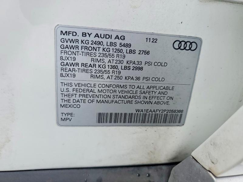 2023 Audi Q5 მანქანა იყიდება აუქციონზე, vin: WA1EAAFY2P2058366, აუქციონის ნომერი: 51479506