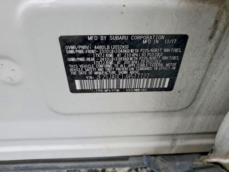 Aukcja sprzedaży 2018 Subaru Forester, vin: JF2SJAGC1JH517727, numer aukcji: 52190576
