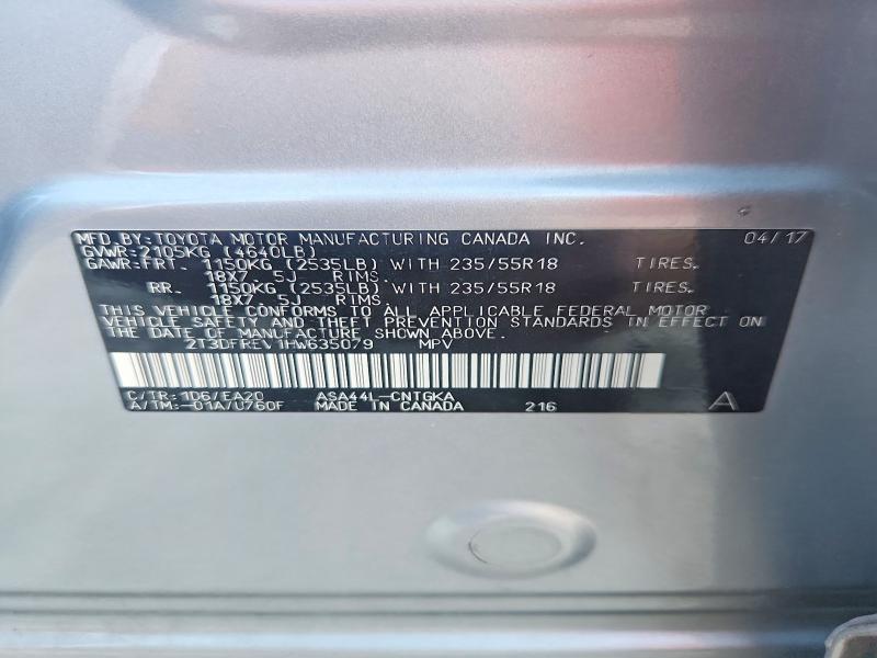 53277886 :رقم المزاد ، 2T3DFREV1HW635079 vin ، 2017 Toyota Rav4 مزاد بيع