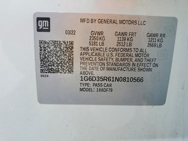 52773126 :رقم المزاد ، 1G6D35R61N0810566 vin ، 2022 Cadillac Ct5-v مزاد بيع