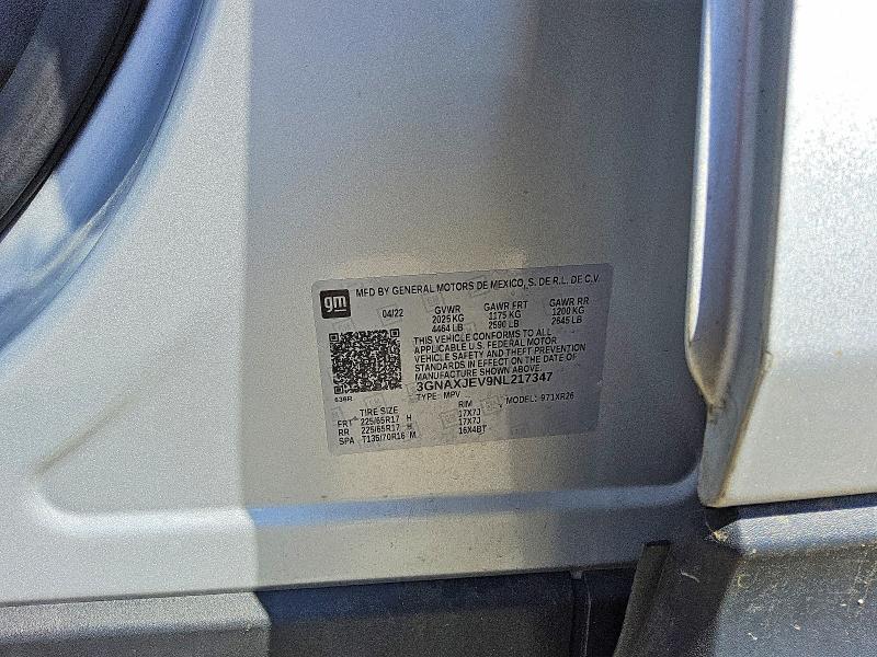 Продаж на аукціоні авто 2022 Chevrolet Equinox, vin: 3GNAXJEV9NL217347, номер лоту: 53415746
