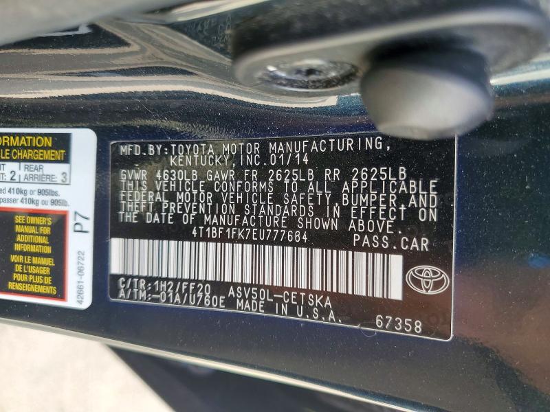 2014 Toyota Camry მანქანა იყიდება აუქციონზე, vin: 4T1BF1FK7EU777664, აუქციონის ნომერი: 53606276