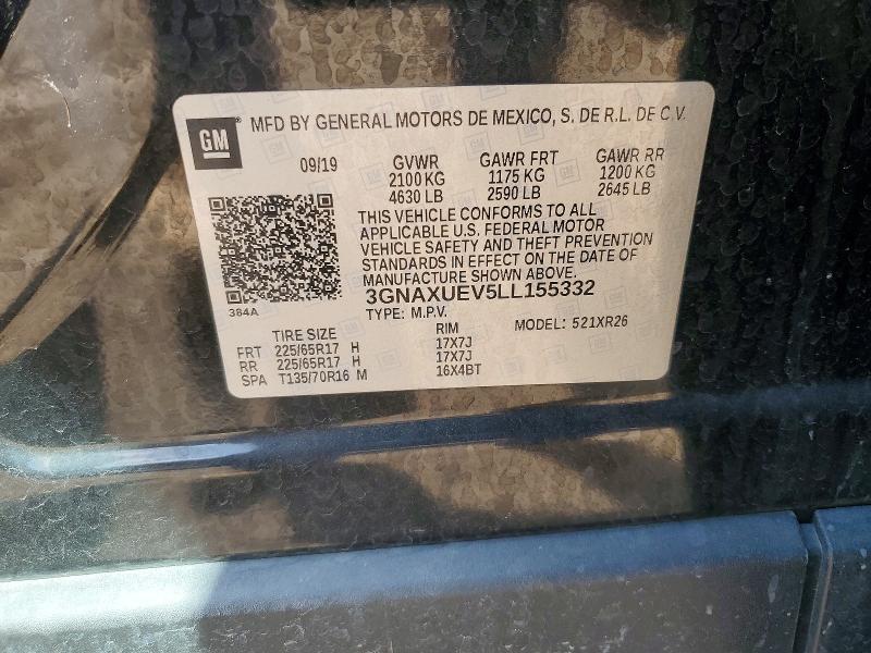 2020 Chevrolet Equinox მანქანა იყიდება აუქციონზე, vin: 3GNAXUEV5LL155332, აუქციონის ნომერი: 52843216