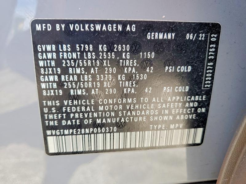 Auction sale of the 2022 Volkswagen Id.4, vin: WVGTMPE28NP050370, lot number: 52567436