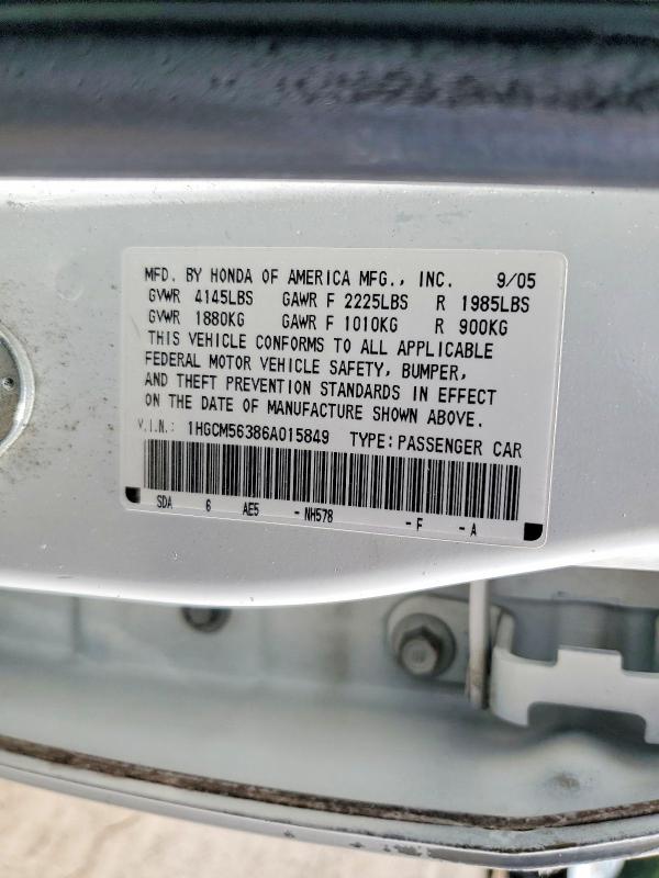 53347676 :رقم المزاد ، 1HGCM56386A015849 vin ، 2006 Honda Accord مزاد بيع