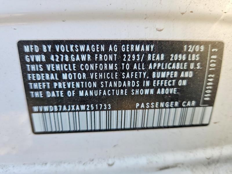 Продаж на аукціоні авто 2010 Volkswagen Golf, vin: WVWDB7AJXAW251733, номер лоту: 53250256